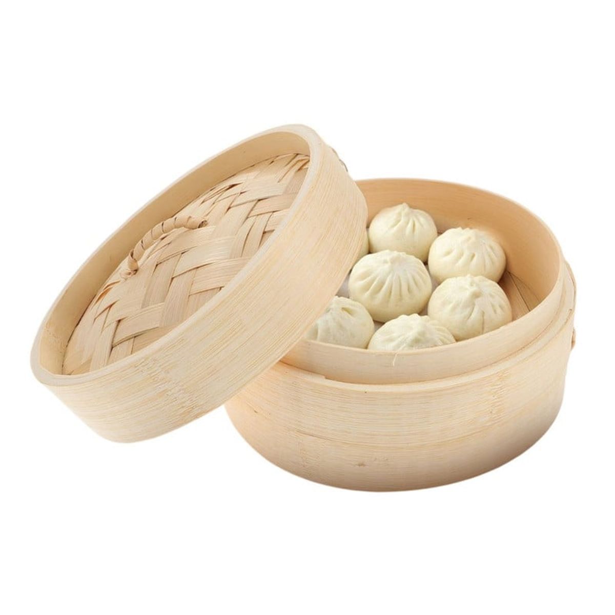 GENERICO - Vaporera De Bambu de 1 Piso Con Tapa Asa 24cm diam 2pza