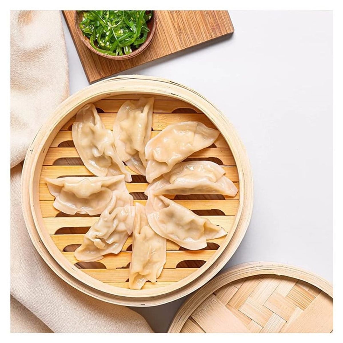 GENERICO - Vaporera De Bambu de 1 Piso Con Tapa Asa 24cm diam 2pza