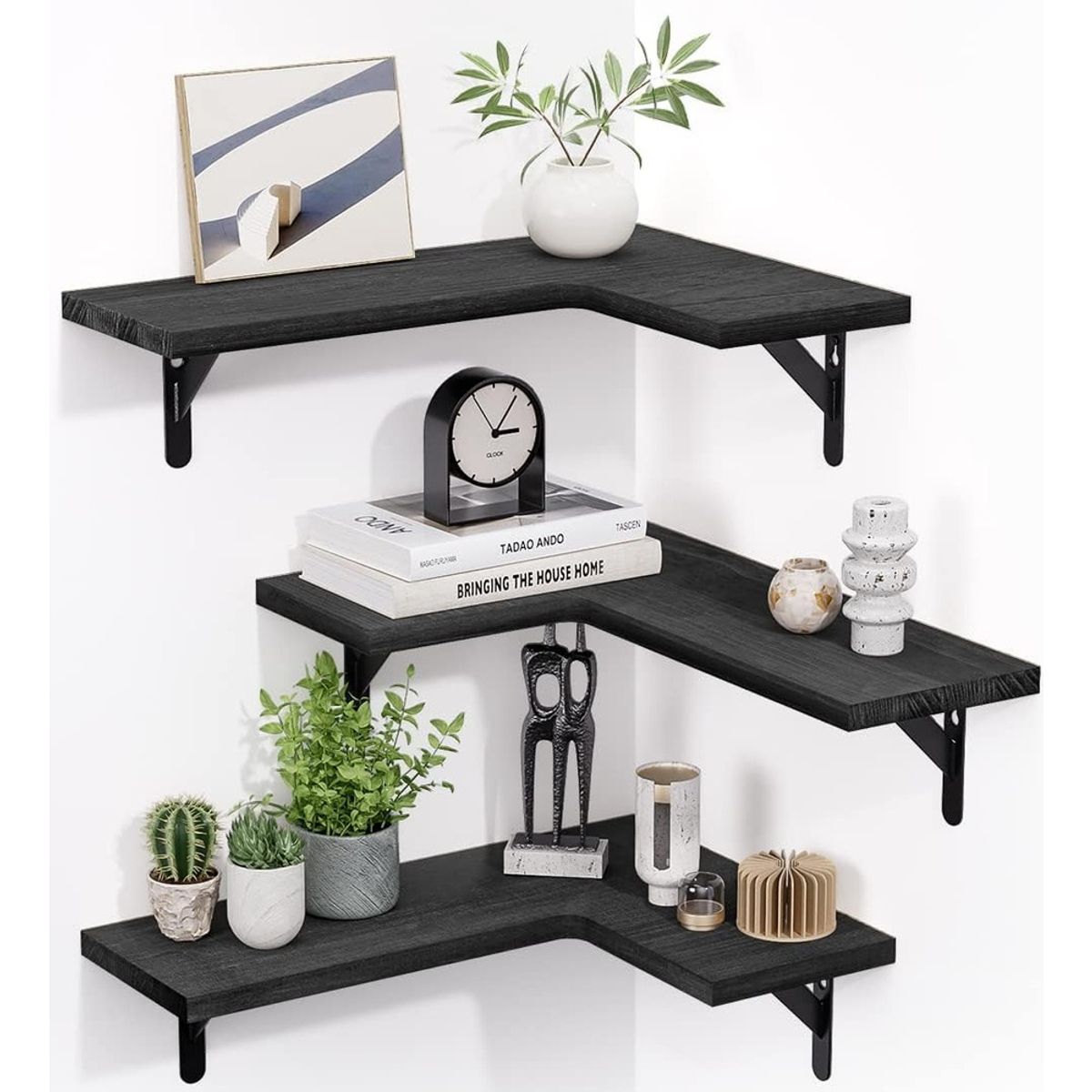 U BUY - Repisas Esquineras Flotantes De Madera X3 Modernas Colores