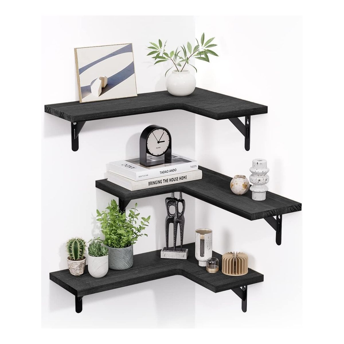 U BUY - Repisas Esquineras Flotantes De Madera X3 Modernas Colores