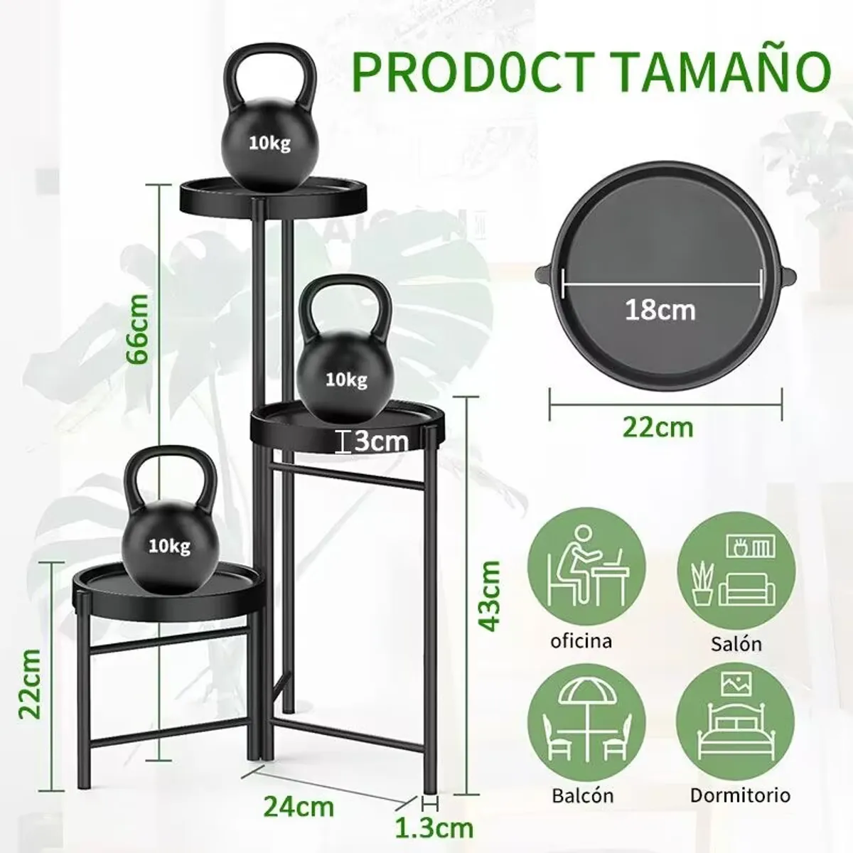 ANYHOGAR - Set Organizador 3 Pedestal Porta Macetero Desmontable Metal