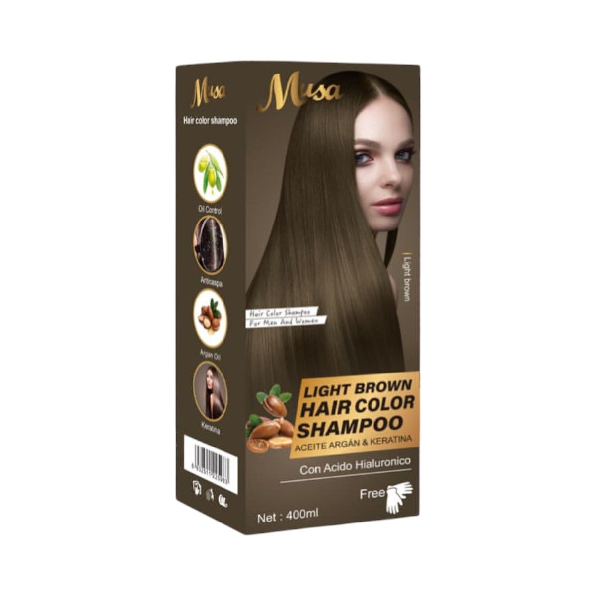 GENERICO - Shampoo Tinte Cabello Marrón Claro Musa Hair Color 400ml
