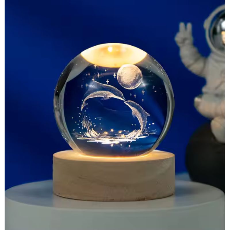 GENERICO - Adorno Lampara de Mesa  Esfera 3D Delfines Dia del Padre - Luz Cálida