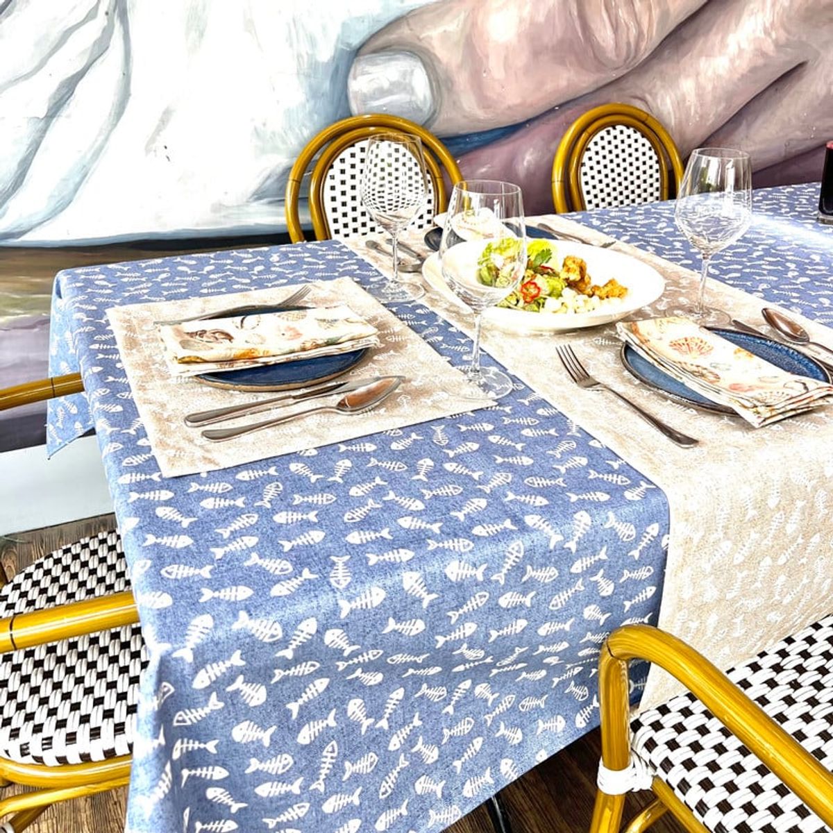 CASIOPIA - Mantel antimanchas rectangular 6 sillas ASIA AZUL