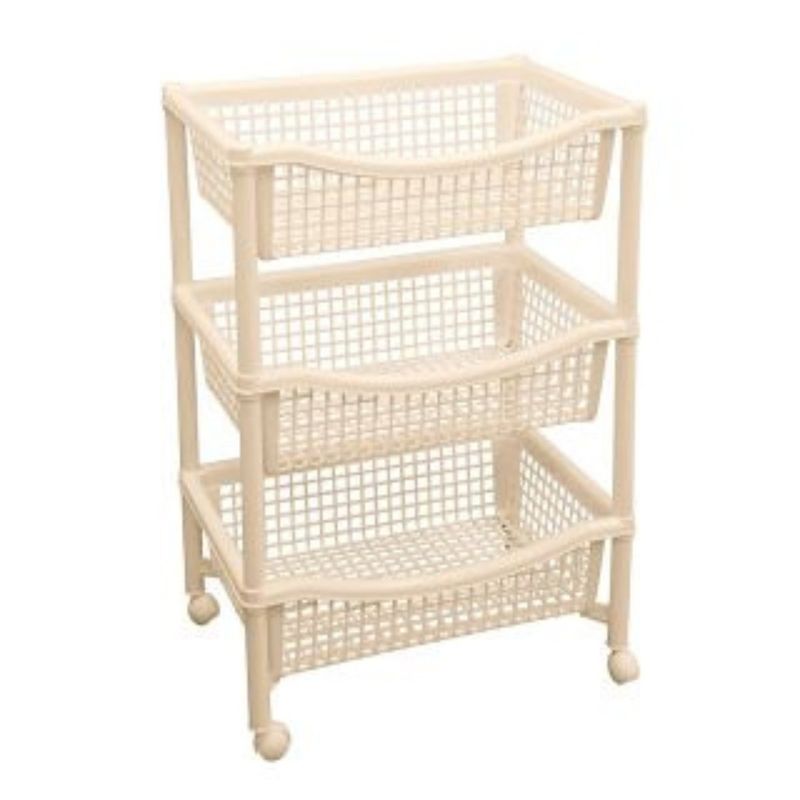 REY PLAST - Despensor Gigante De Luxe 3 niveles con ruedas Almendra