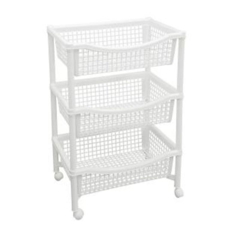 REY PLAST - Despensor Gigante de Luxe 3 Niveles con Ruedas Blanco