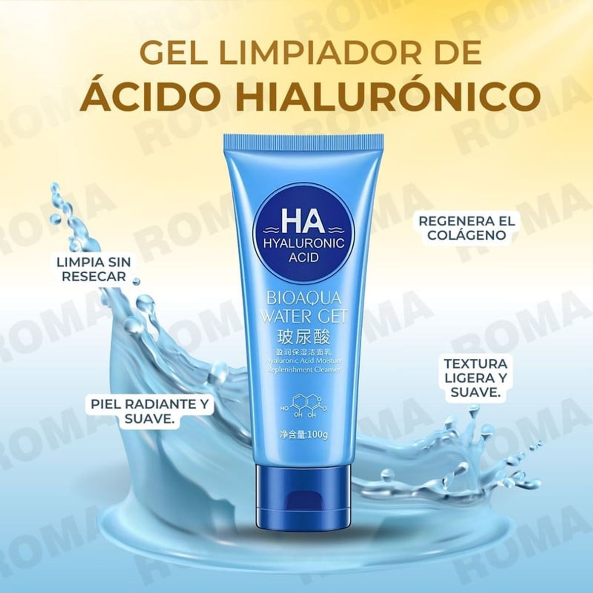 BIOAQUA - GEL LIMPIADOR DE ÁCIDO HIALURÓNICO WATER GET BIOAQUA 100G