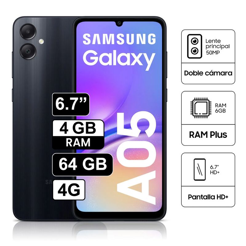 SAMSUNG - Celular Samsung Galaxy A05 64GB 4GB 67 Pulg Negro