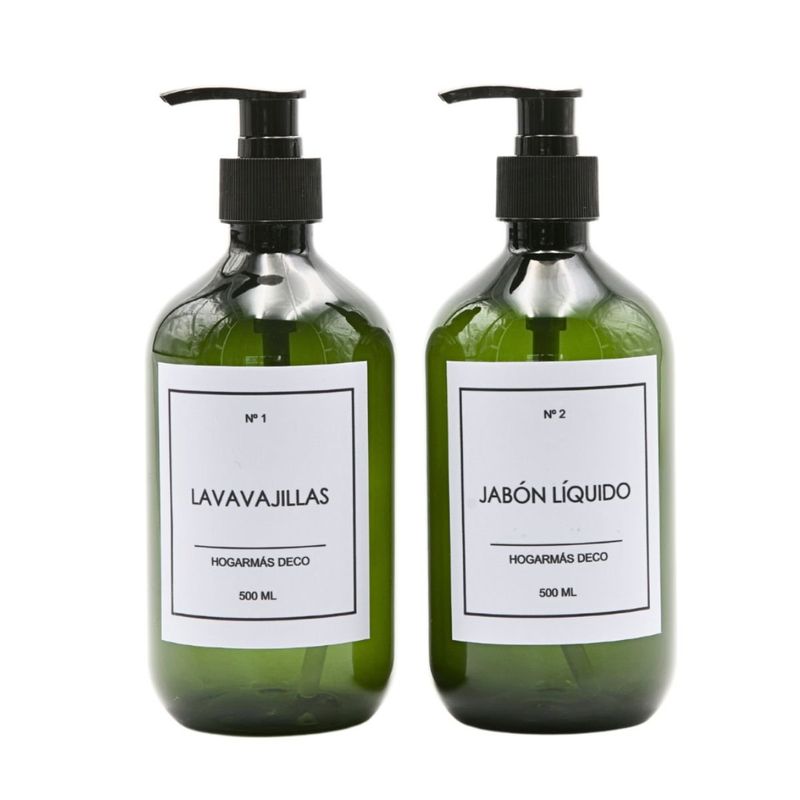HOGARMAS - Set de 2 Botellas Dispensadoras para Cocina Verde