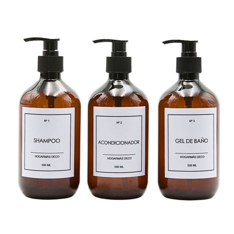 HOGARMAS - Set de 3 Botellas Dispensadoras para Baño Ámbar