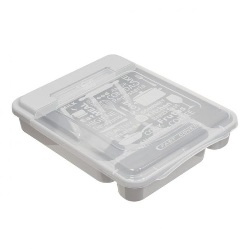 REY PLAST - Organizador de Cubiertos Fast Cover Compacto Gris