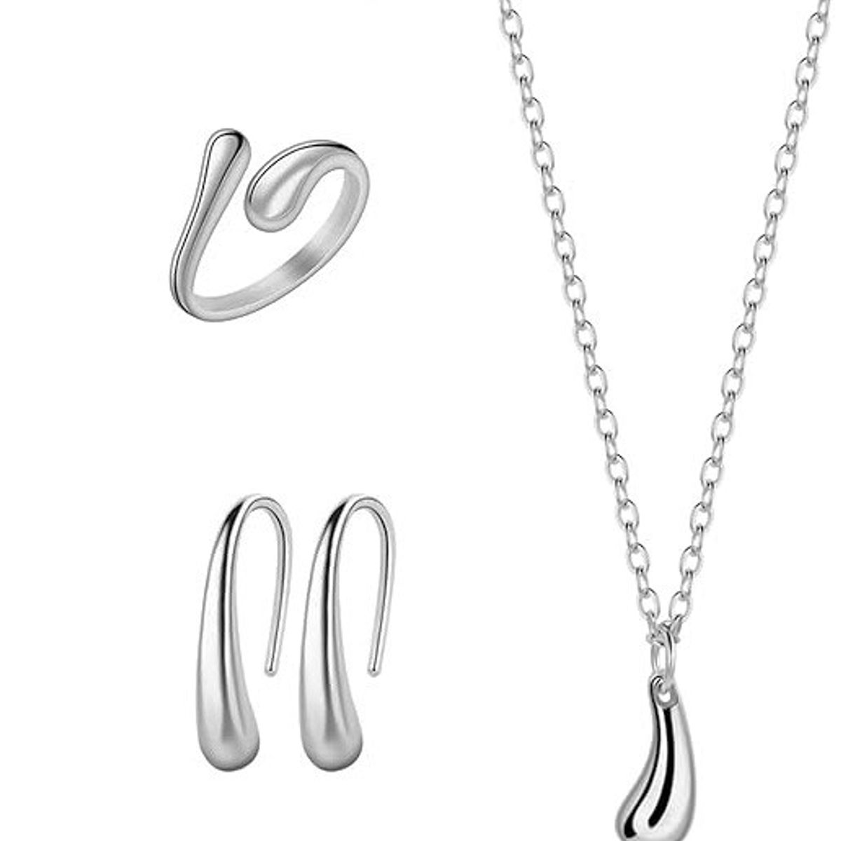 GENIEKA - Set Joyas Soho Silver Collar + Anillo + Aretes San Valentín Genieka