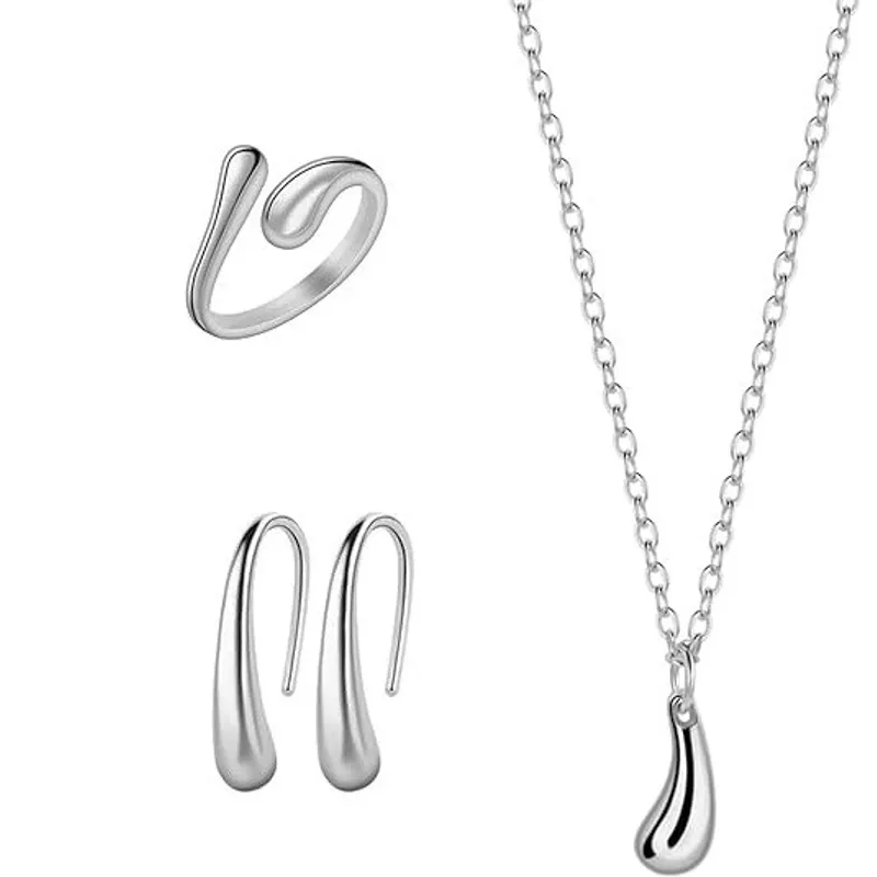 GENIEKA - Set Joyas Soho Silver Collar + Anillo + Aretes San Valentín Genieka