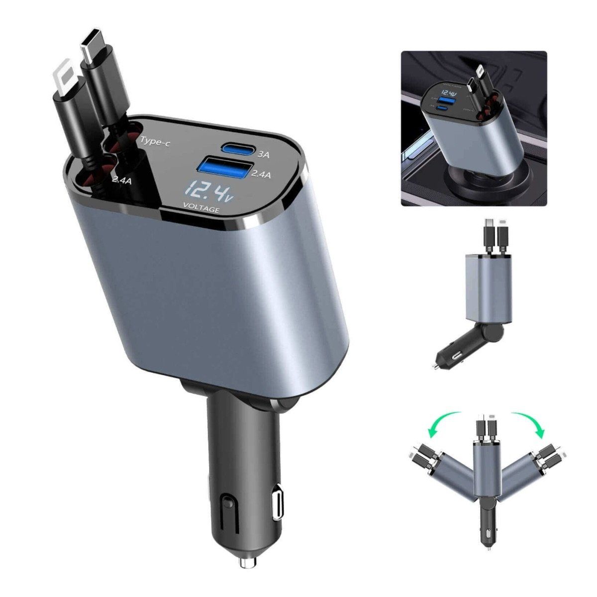 KREED - Cargador de Auto Retráctil - Carga Rápida