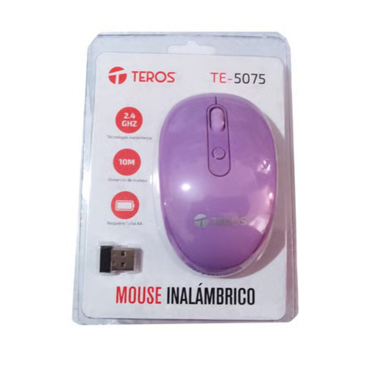 TEROS - MouseINALAMBRICO Teros TE5075P, Color Lila, 1600 DPI