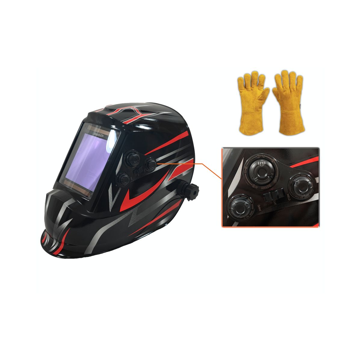 REDBO - CARETAS PARA SOLDAR FOTOSENSIBLE REDBO WH10093-4A + guantes