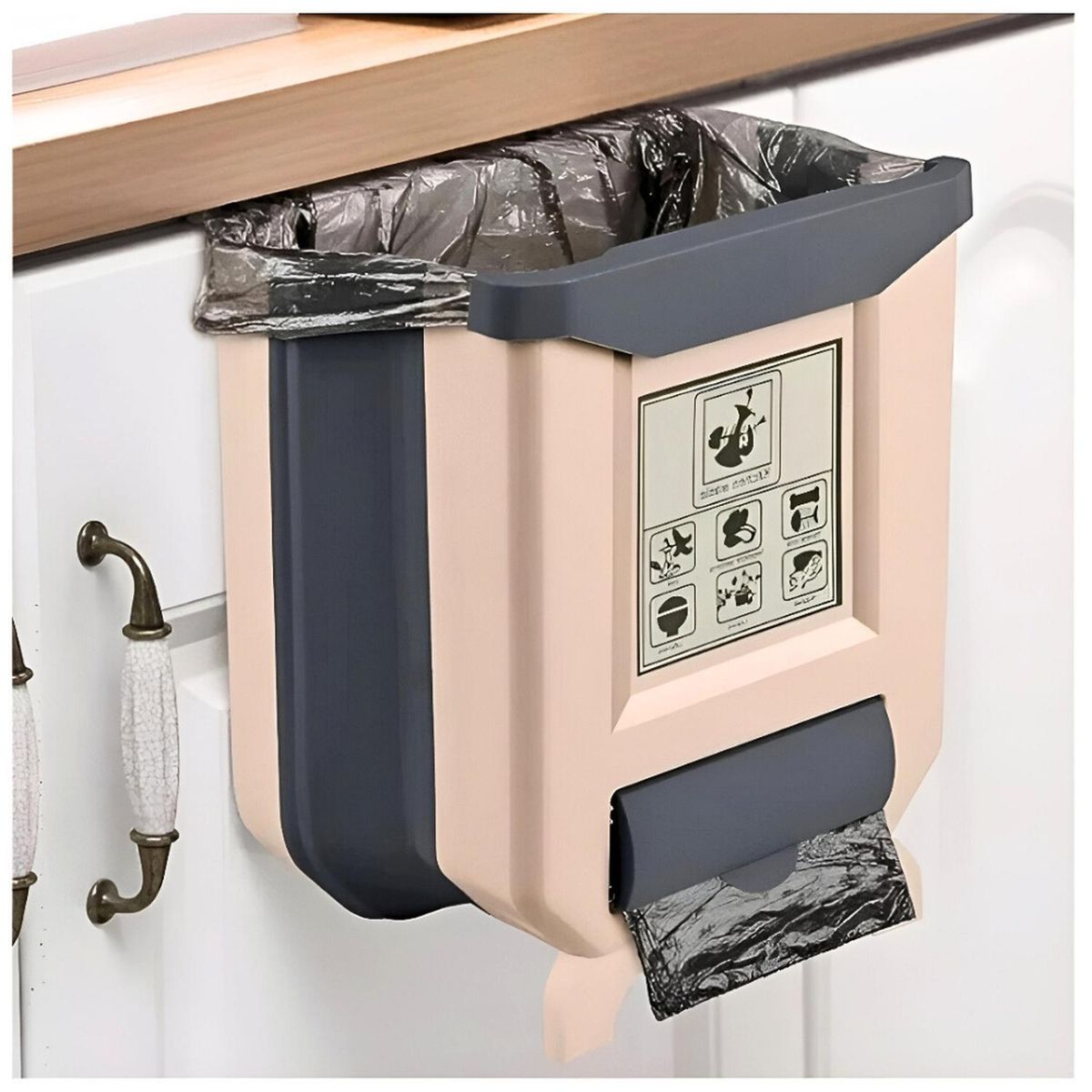 MINARI - Tacho de Basura Colgante con Dispensador de Bolsas Beige TB2