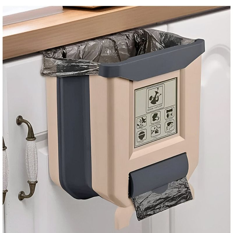 MINARI - Tacho de Basura Plegable con Dispensador de Bolsas Beige TB2