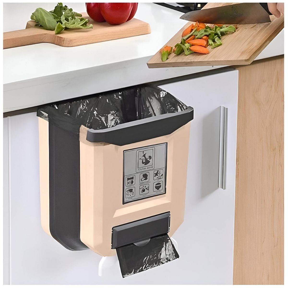 MINARI - Tacho de Basura Colgante con Dispensador de Bolsas Beige TB2