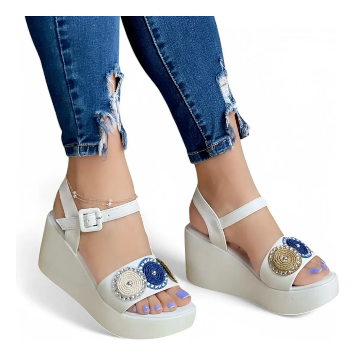 GENERICO - Sandalia Mujer Luna Tejida 1177-55 Color Blanco