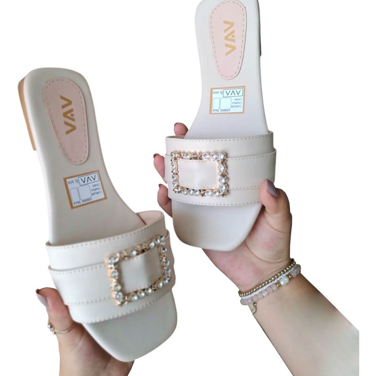 GENERICO - Sandalia Mujer Plano Broche Brillante 1177-40 Color Blanco