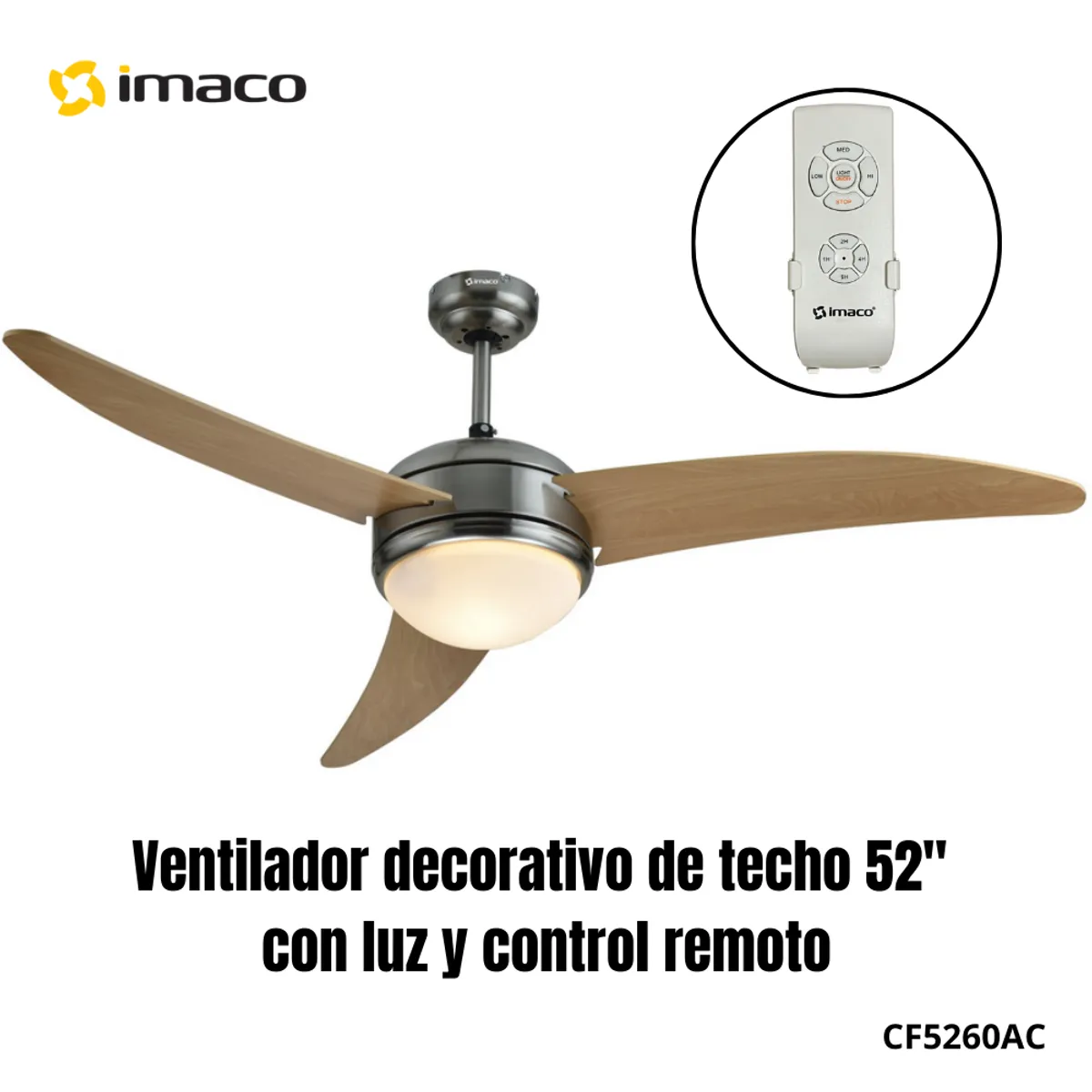 IMACO - Ventilador de techo 52 con luz y control remoto Imaco CF5260AC