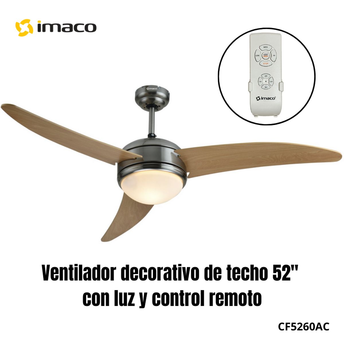 IMACO - Ventilador de techo 52 con luz y control remoto Imaco CF5260AC