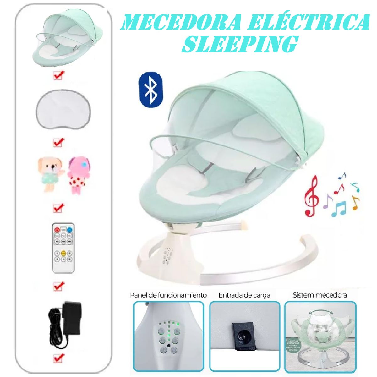 GENERICO - Silla Mecedora Electrica Musical Sleeping -Verde