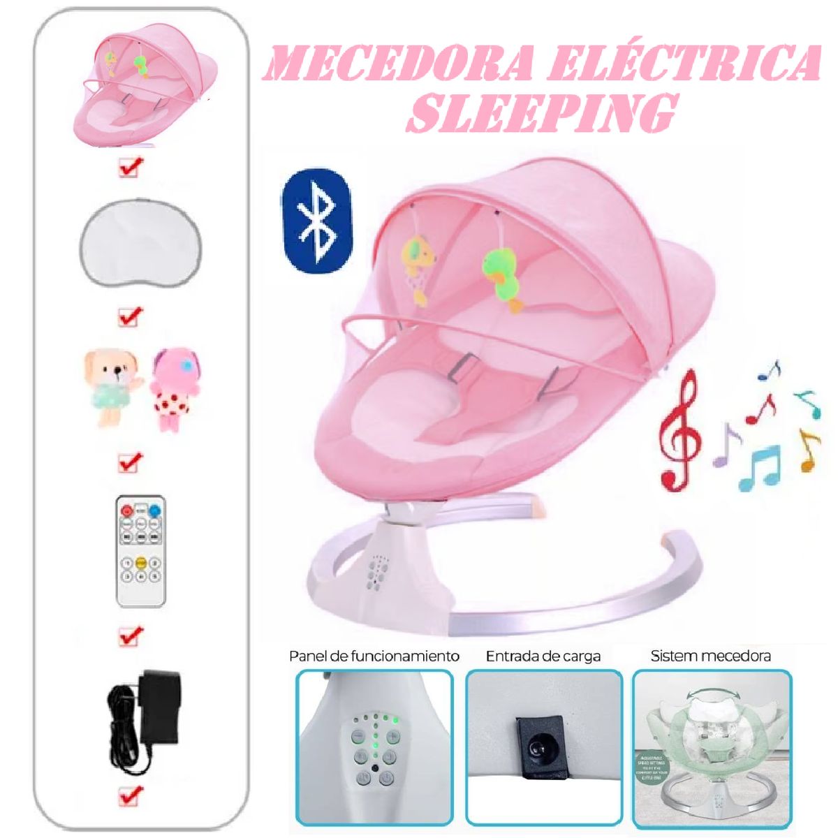 GENERICO - Silla Mecedora Electrica Musical Sleeping -Rosa