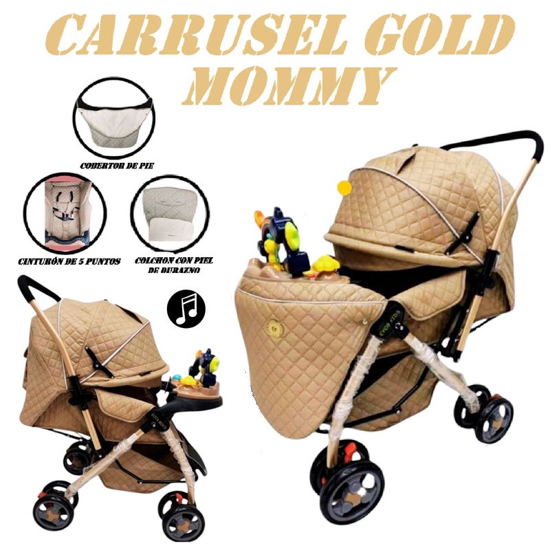 GENERICO - Coche de Paseo Bandeja Didactica Musical Gold Mommy -Beige