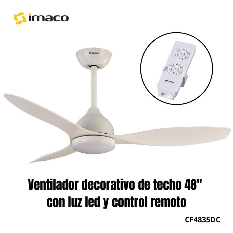 IMACO - Ventilador de techo 48 con luz led y control remoto Imaco CF4835DC
