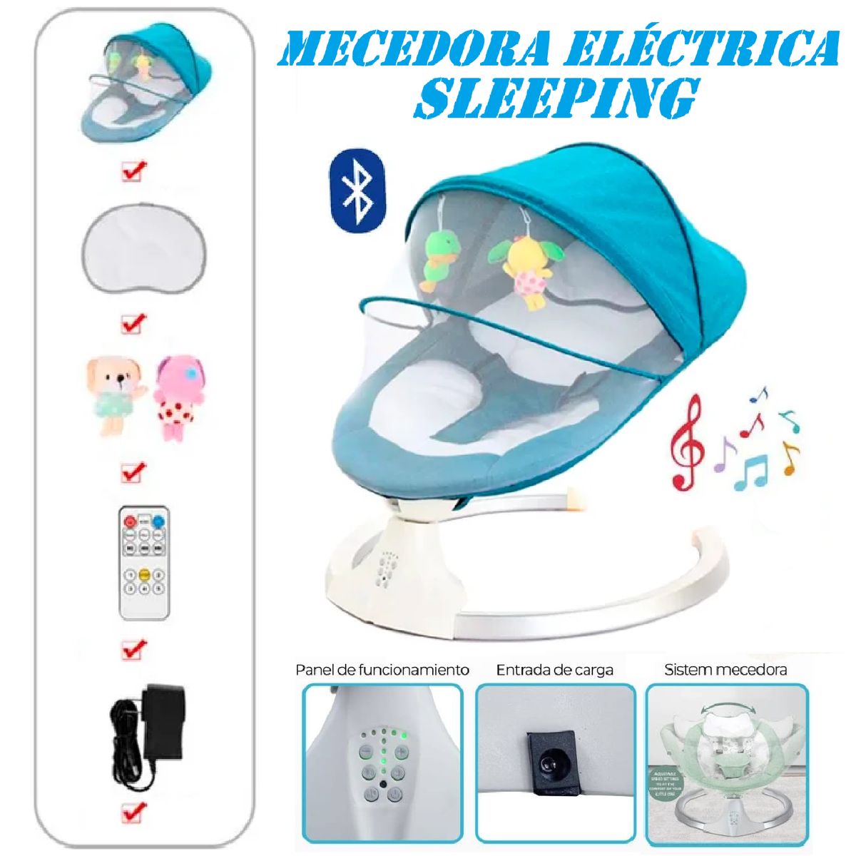 GENERICO - Silla Mecedora Electrica Musical Sleeping -Azul