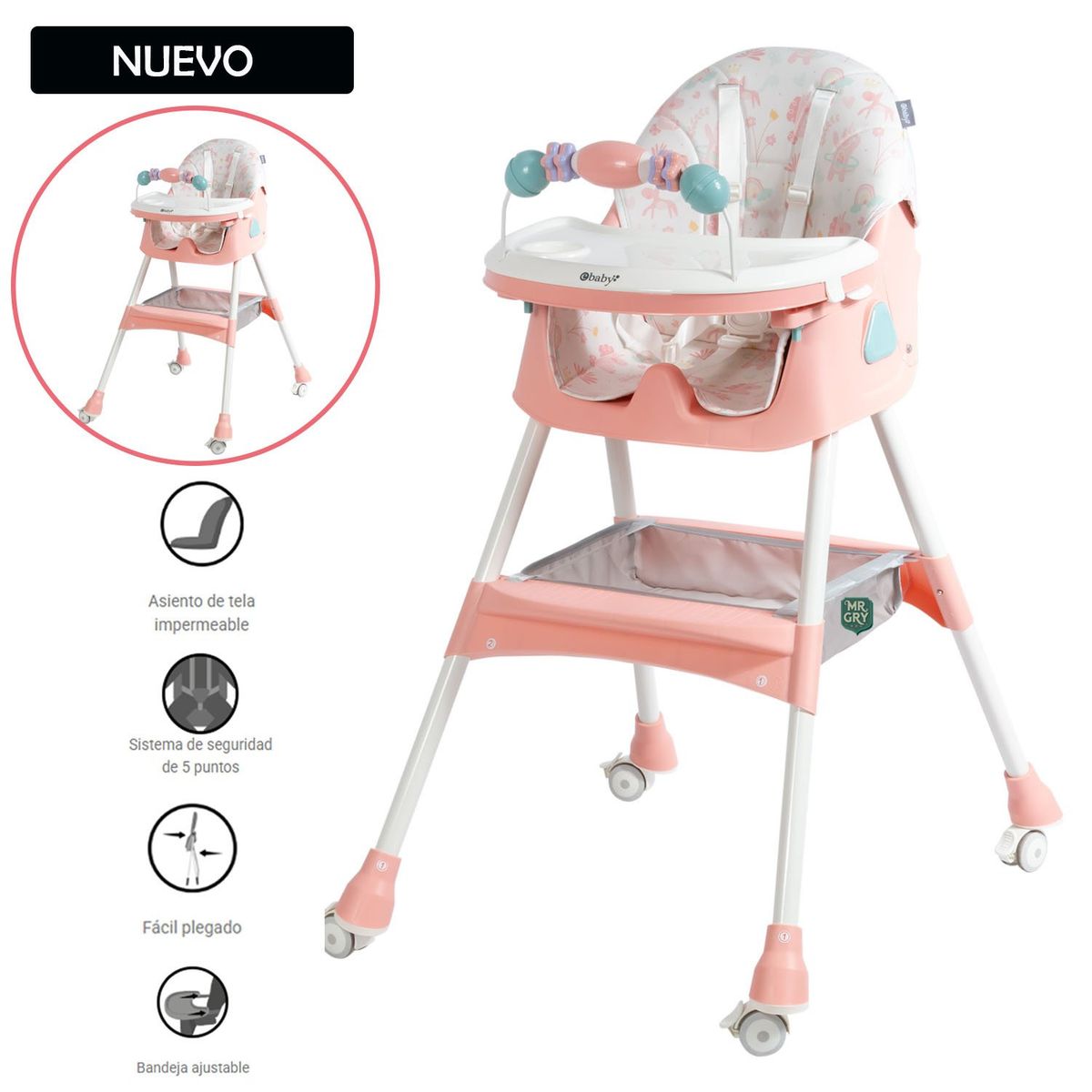 EBABY - Nueva Silla de Comer Ebaby con Mecedora DALI Rosado