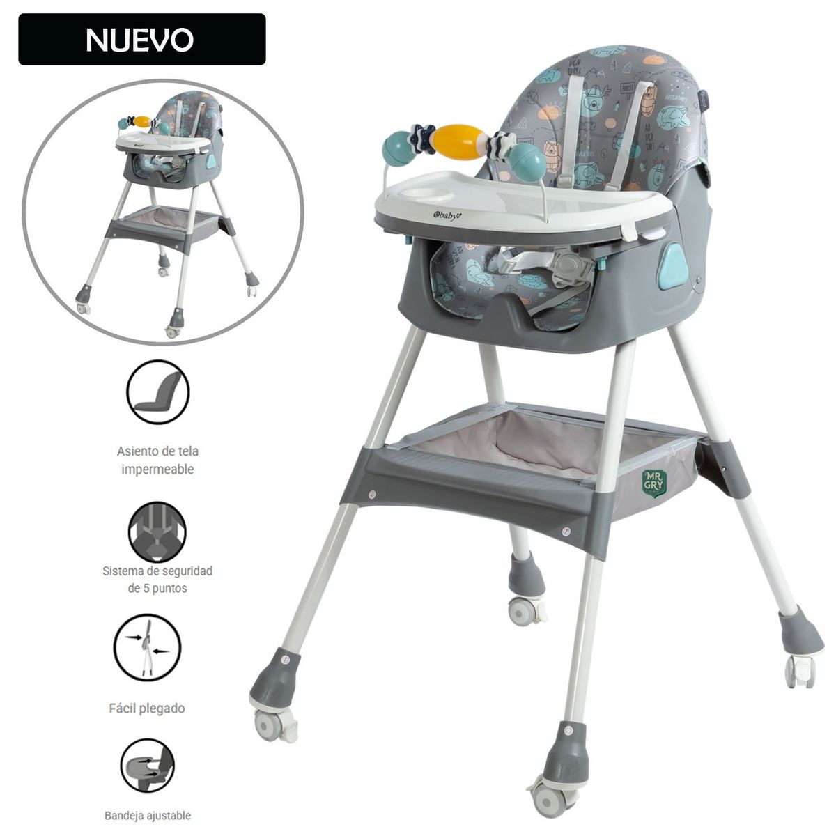 EBABY - Nueva Silla de Comer Ebaby con Mecedora DALI Gris