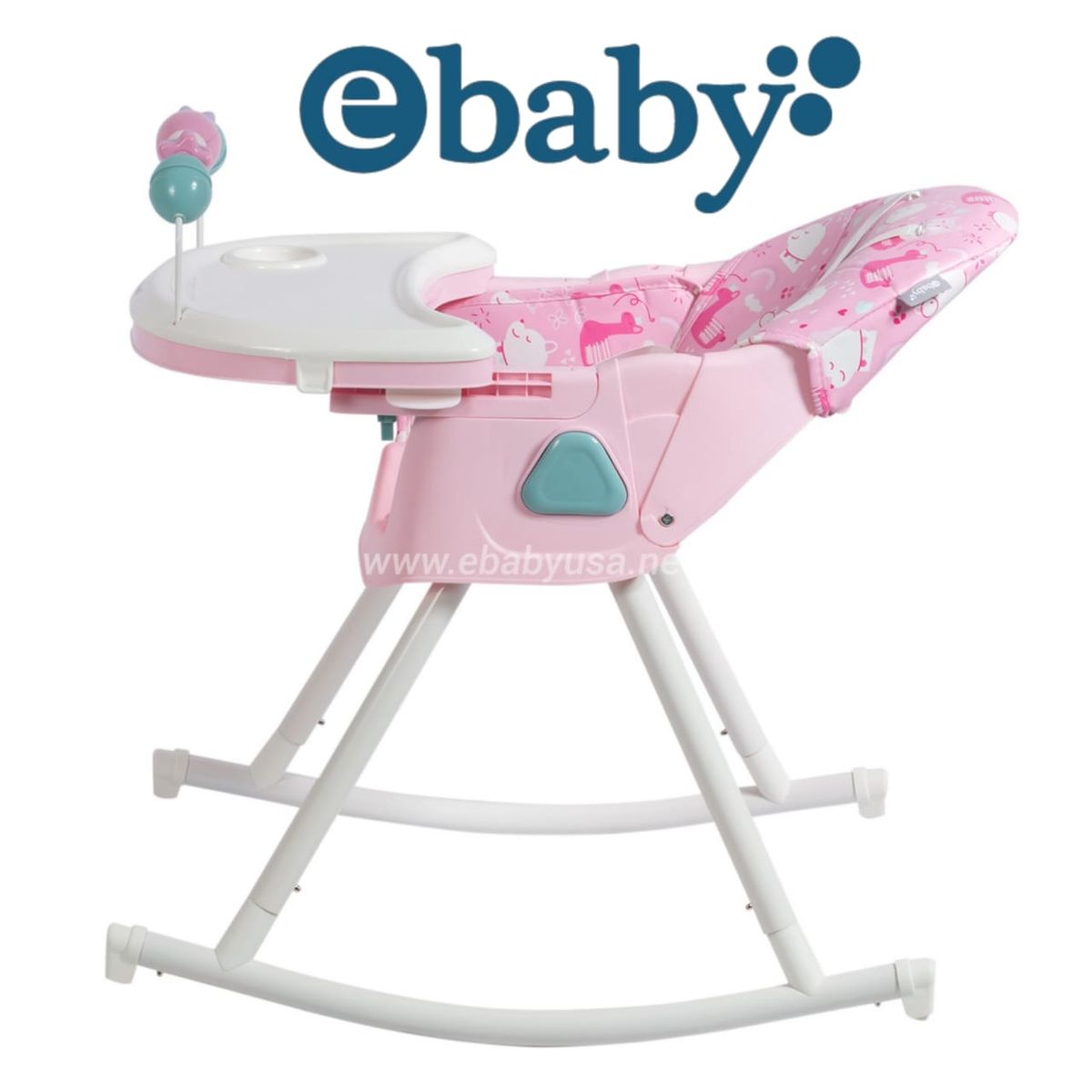 EBABY - Silla de Comer Mecedora Plegable Doble bandeja+ Rueda DALI