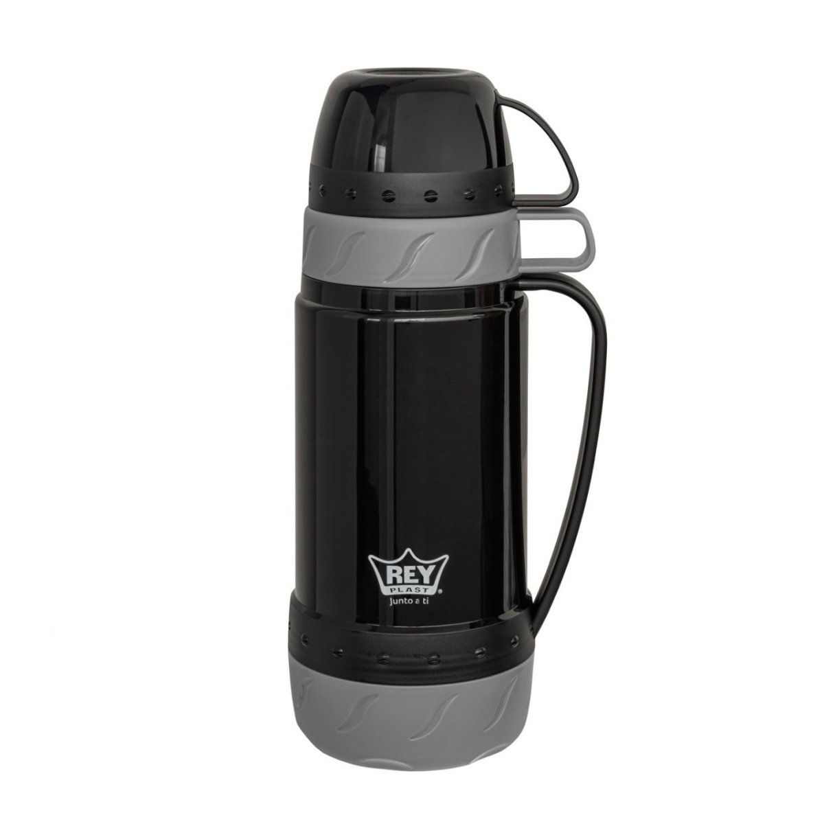 REY PLAST - Termo Golden Rose 1 L Conserva Temperatura Negro con Gris Oscuro