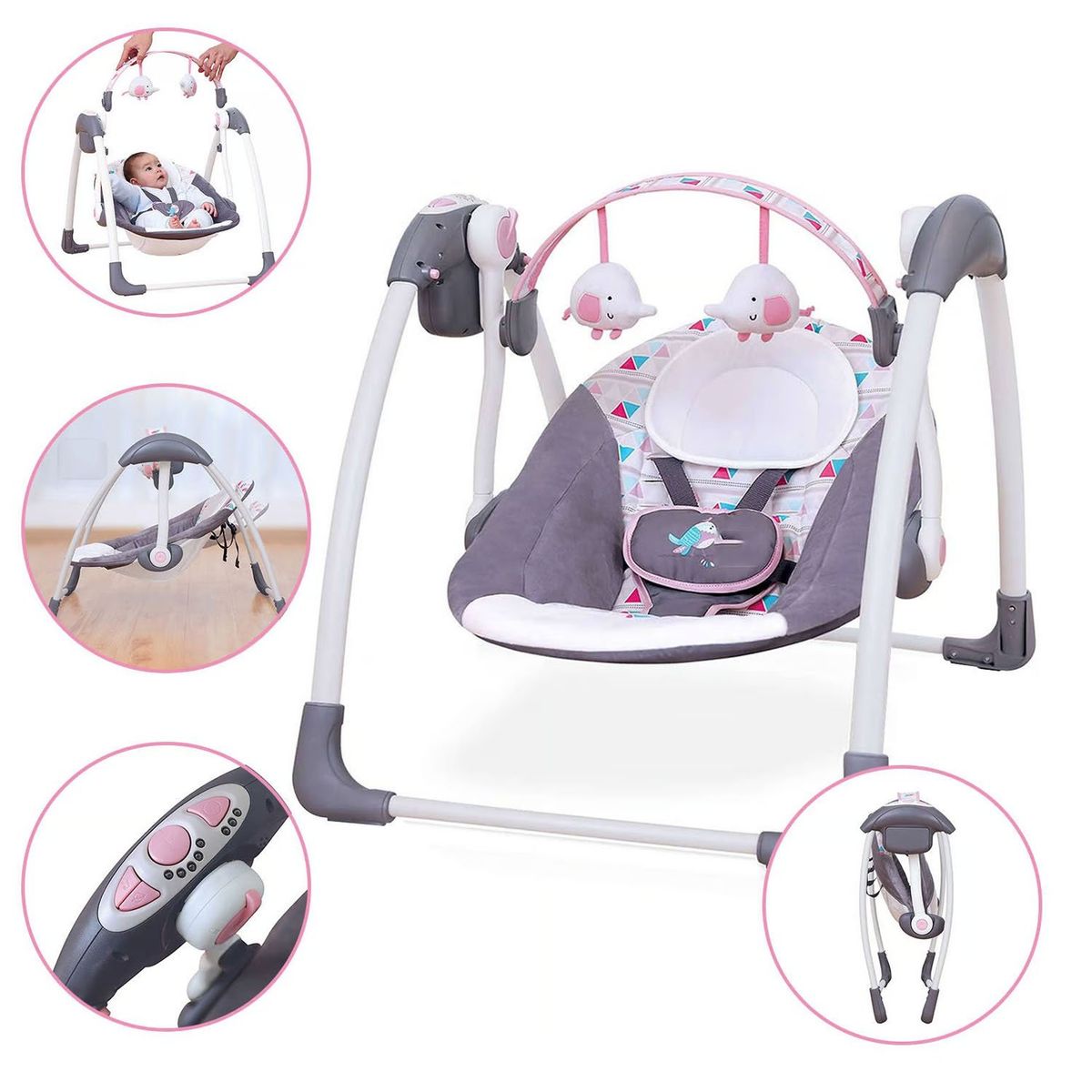 INFANTI - Silla Nido Swing para Bebé Musical Rosa