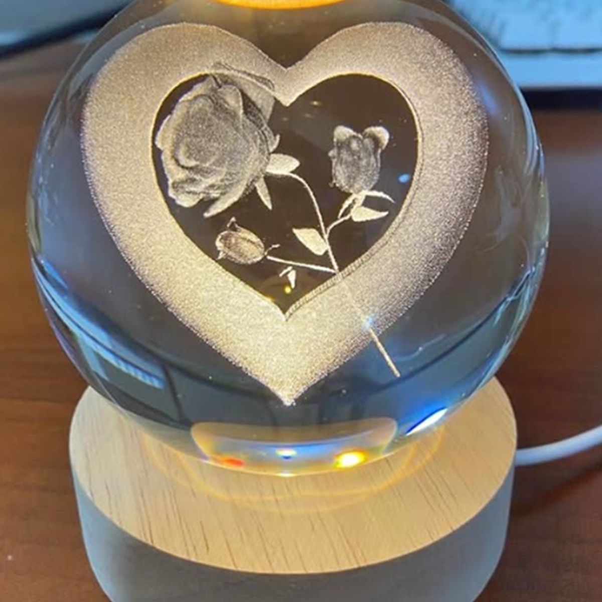 GENERICO - Adorno Lampara de Mesa Esfera 3D Amor  Navidad - Luz Cálida