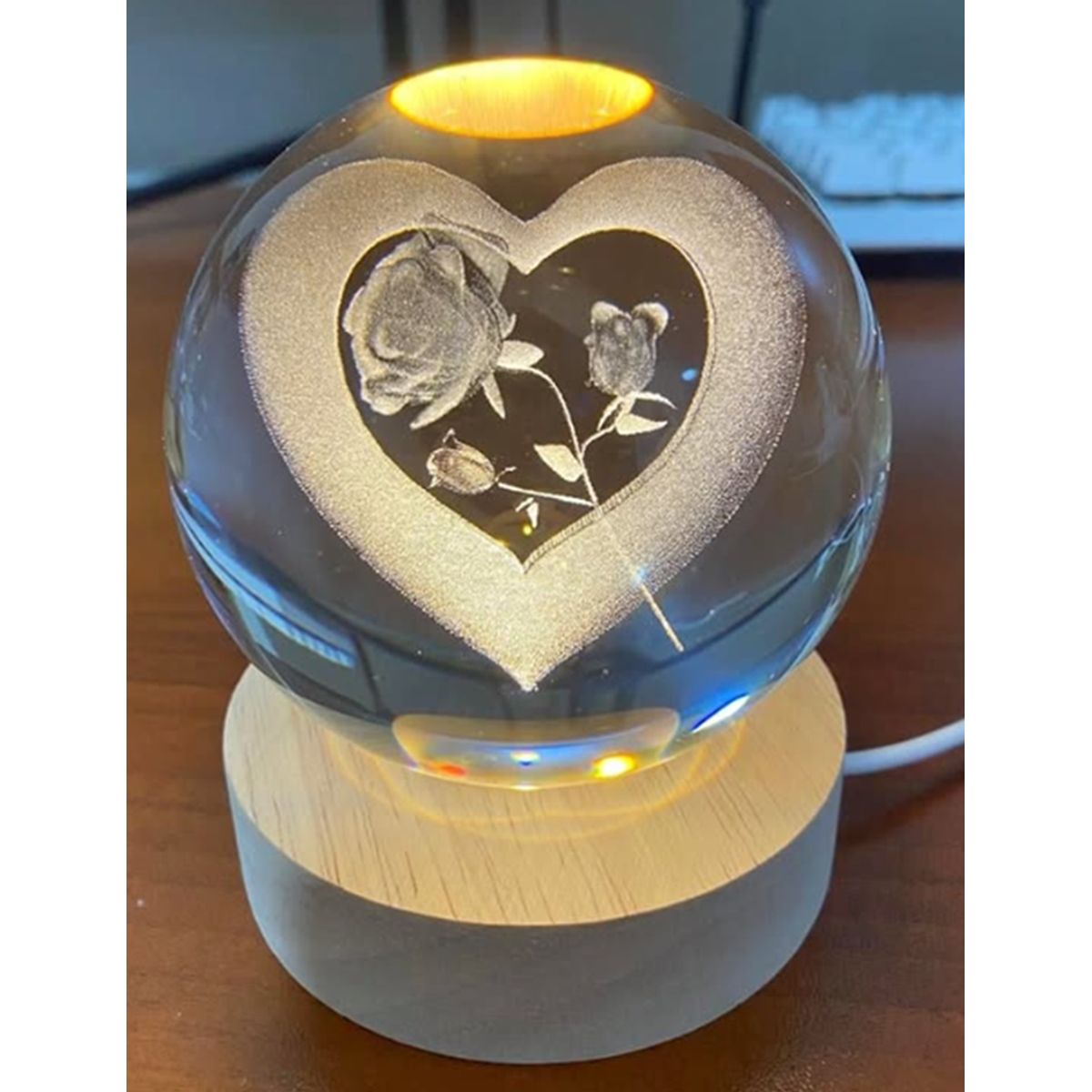 GENERICO - Adorno Lampara de Mesa Esfera 3D Amor  Navidad - Luz Cálida