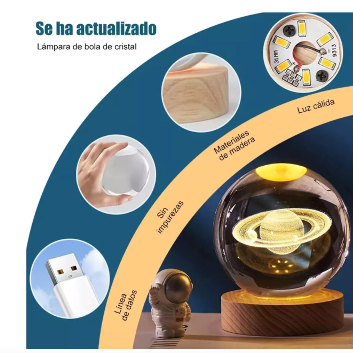 GENERICO - Adorno Lampara de Mesa Esfera 3D Amor  Navidad - Luz Cálida