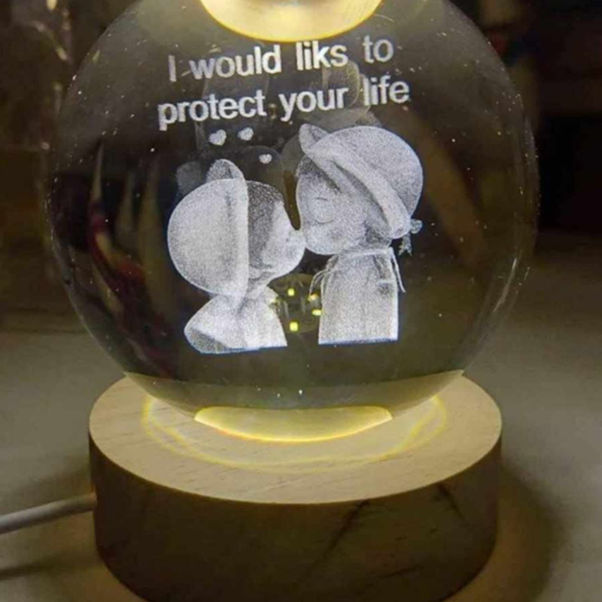 GENERICO - Adorno Lampara  Esfera 3D Contigo Siempre San Valentín - Luz Cálida