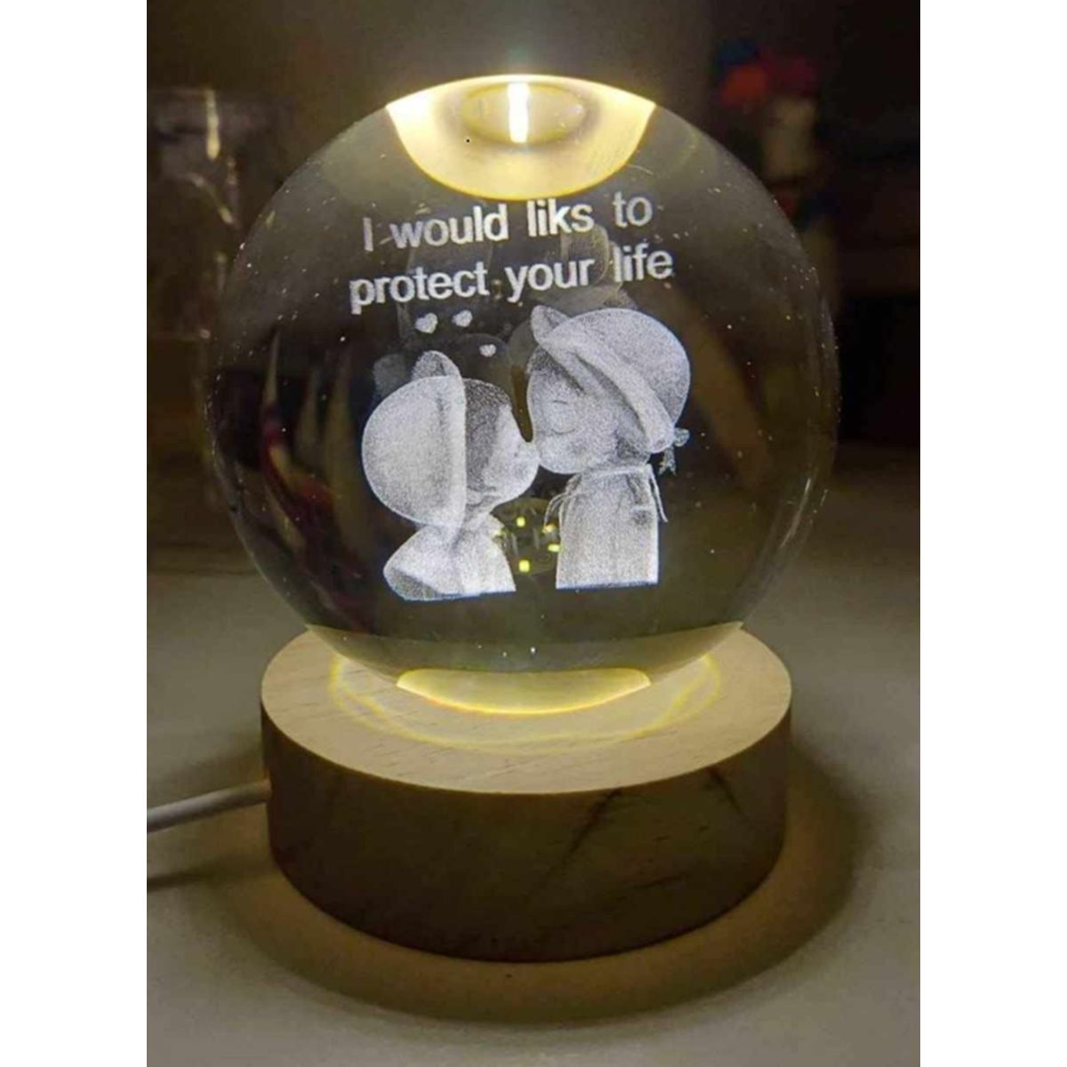 GENERICO - Adorno Lampara  Esfera 3D Contigo Siempre San Valentín - Luz Cálida