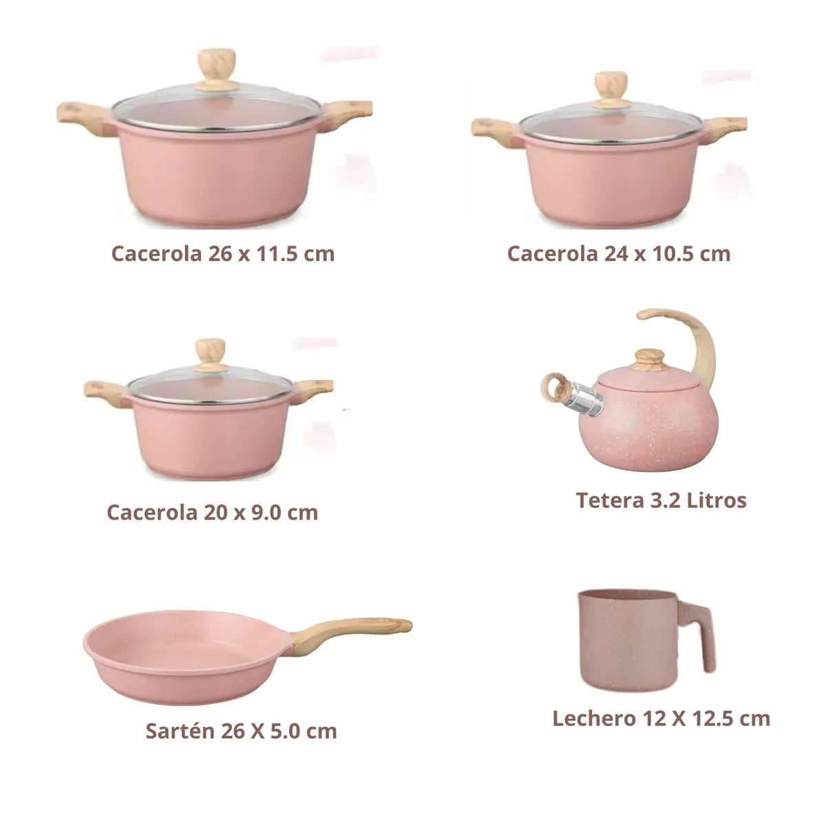 ALEMANGRUNF - Juego de Olla Roca Volcánica Antiadherente y Liviana 10 Piezas Rosado