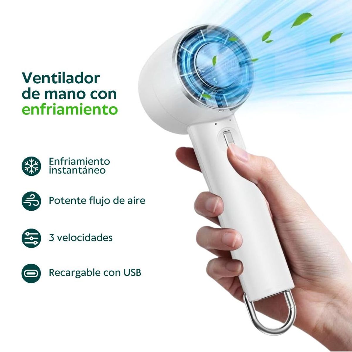 HOGARMAS - Ventilador Turbo de Mano con Enfriamiento Blanco