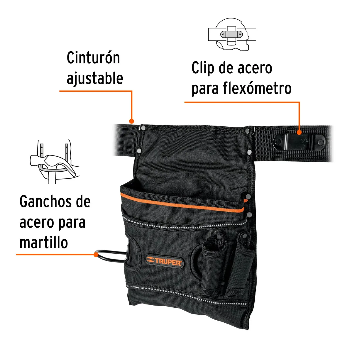 TRUPER - Porta herramientas de poliéster, 5 compartimentos, Truper