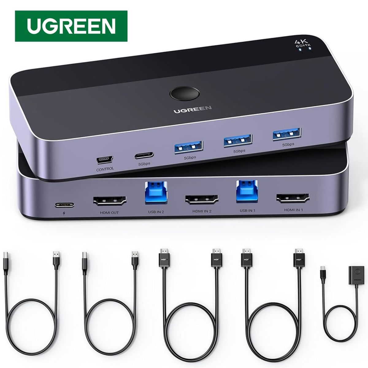 UGREEN - Switch HDMI 4K 60Hz KVM 2 In 1 Out UGREEN Conmutador