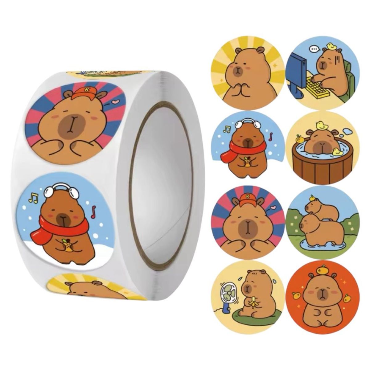 GENERICO - 100 stickers en rollo capibara Modelo 5