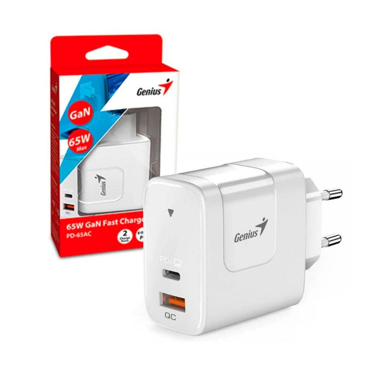 GENIUS GX - Cargador Genius PD-65AC 65W - Carga Rápida USB-C & USB-A