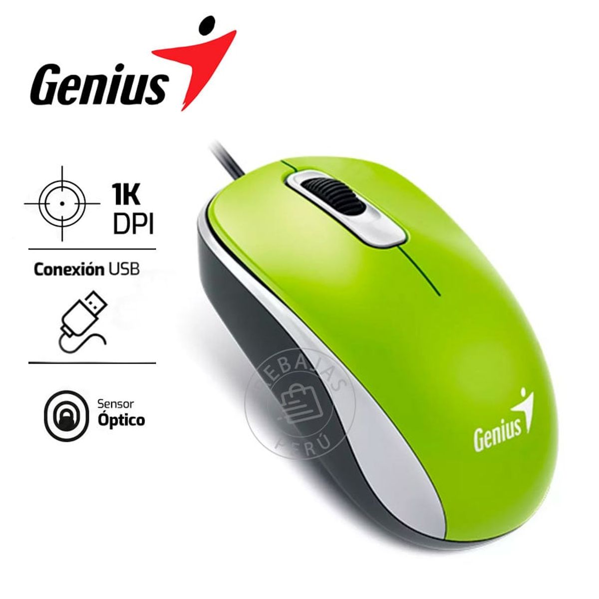 GENIUS GX - Mouse Genius DX-110 USB Óptico 1000 DPI Precisión y Comodidad Verde