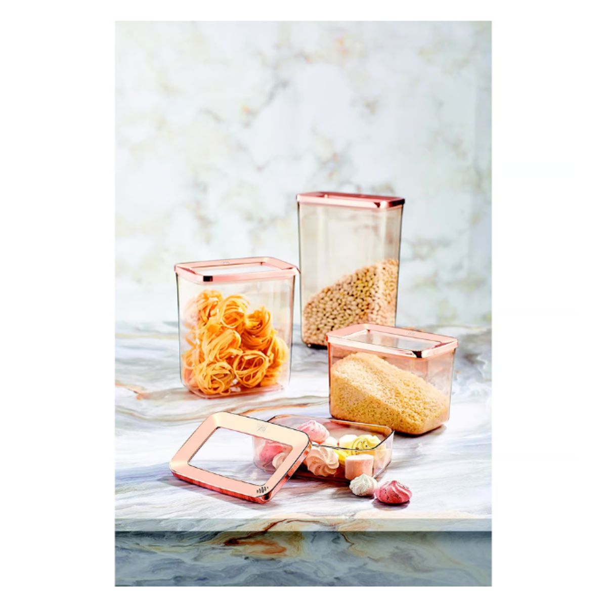 VIP AHMET - Contenedor rectangular, transparente cobre set de 4 piezas